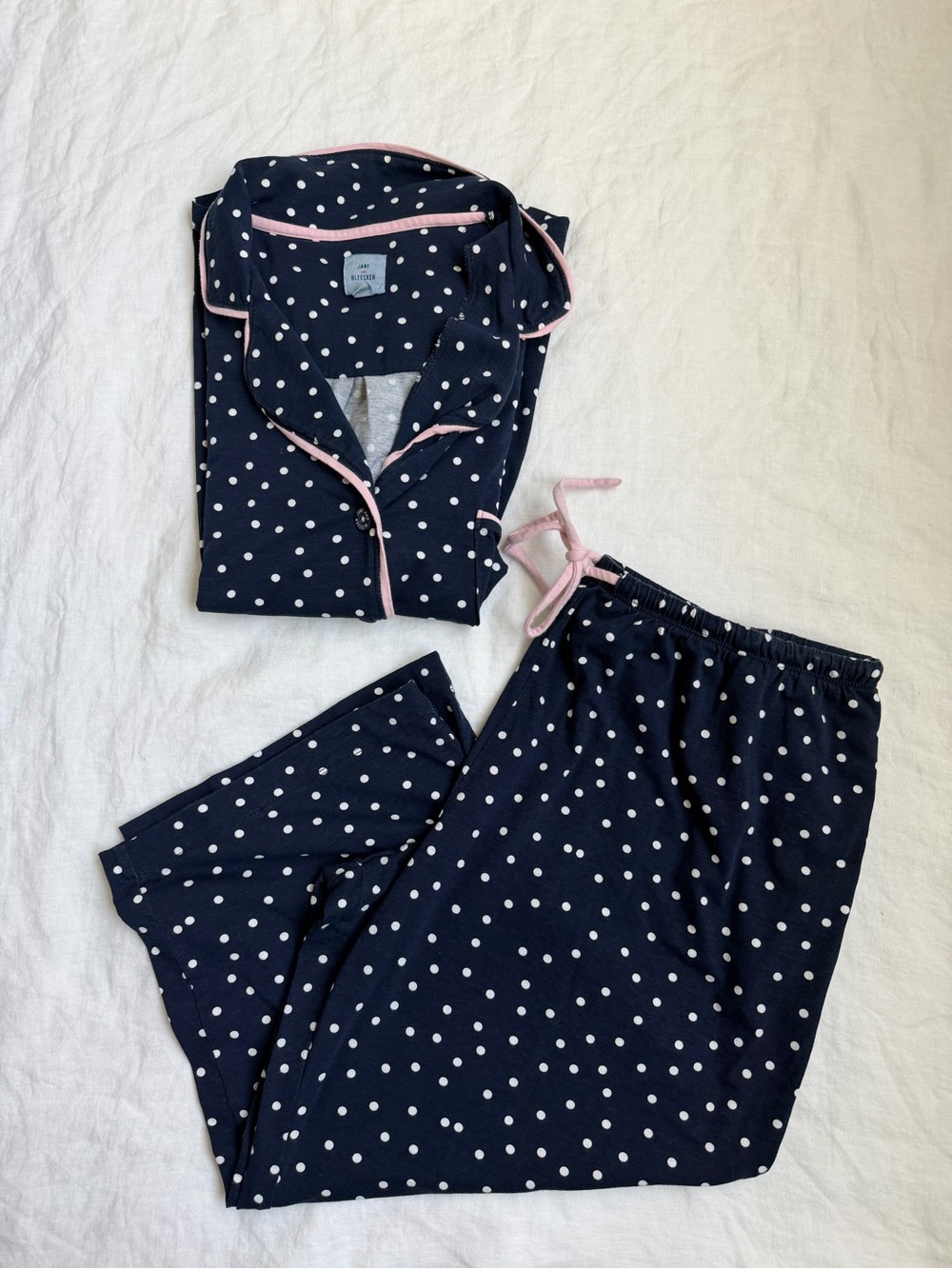 Jane and Bleecker Navy Polka Dot Pajama Set with Pink Trim